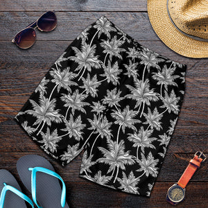 Black And White Coconut Tree Print Men's Shorts