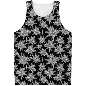 Black And White Coconut Tree Print Men's Tank Top