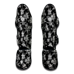 Black And White Coconut Tree Print Muay Thai Shin Guard