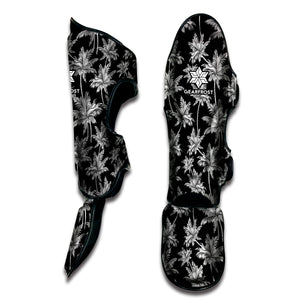 Black And White Coconut Tree Print Muay Thai Shin Guard