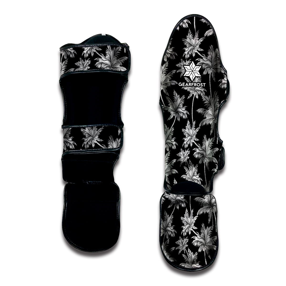 Black And White Coconut Tree Print Muay Thai Shin Guard