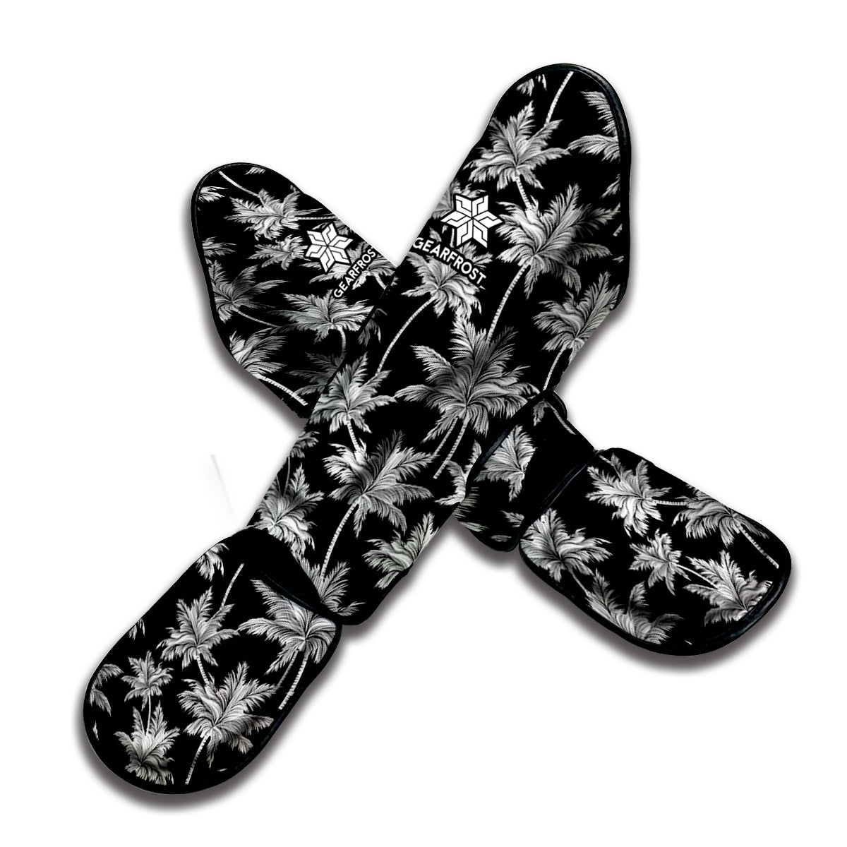 Black And White Coconut Tree Print Muay Thai Shin Guard