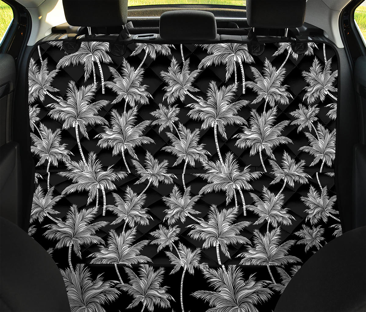 Black And White Coconut Tree Print Pet Car Back Seat Cover