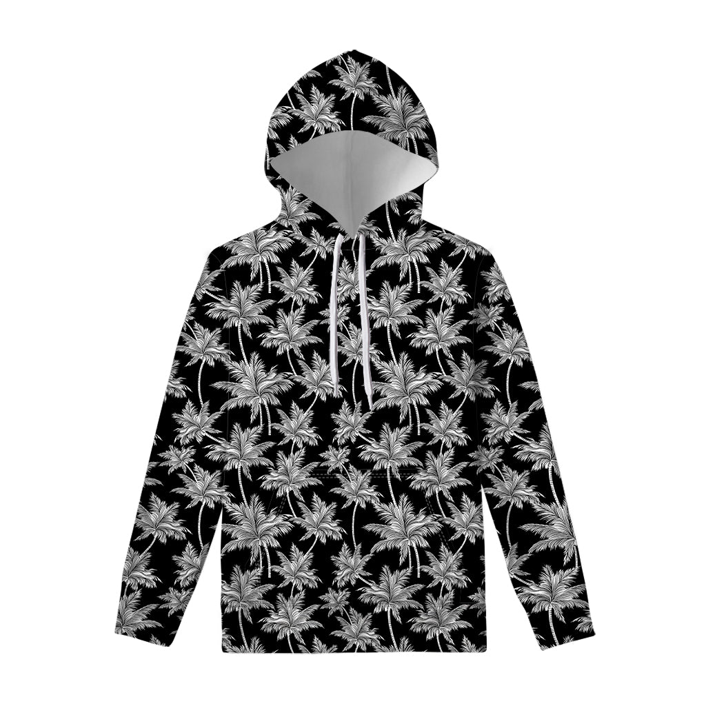 Black And White Coconut Tree Print Pullover Hoodie