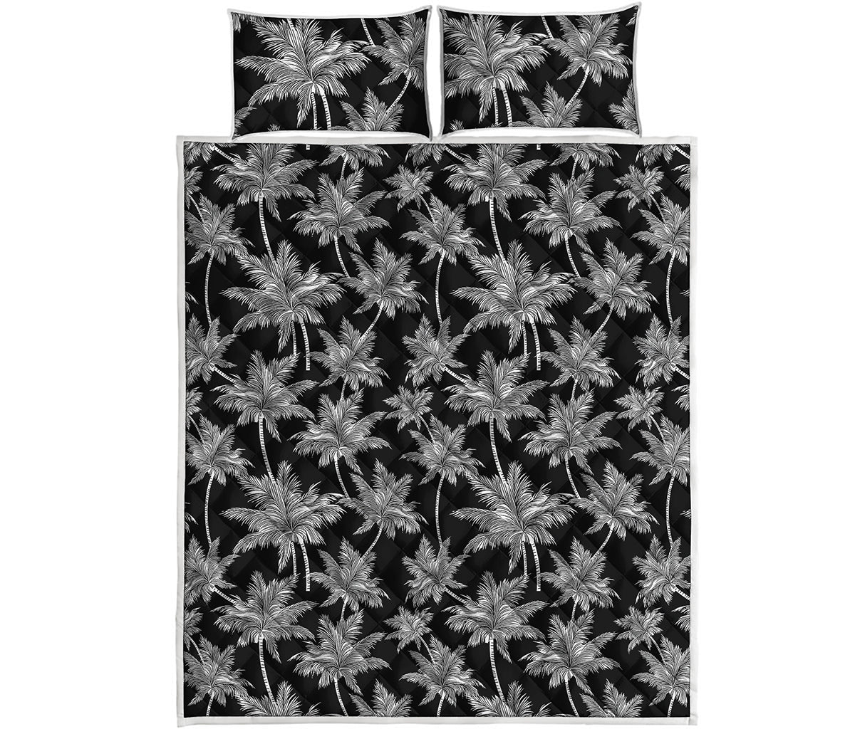Black And White Coconut Tree Print Quilt Bed Set