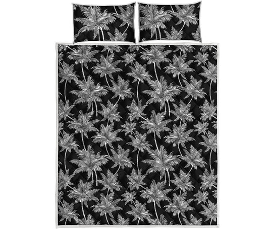 Black And White Coconut Tree Print Quilt Bed Set