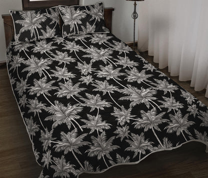 Black And White Coconut Tree Print Quilt Bed Set