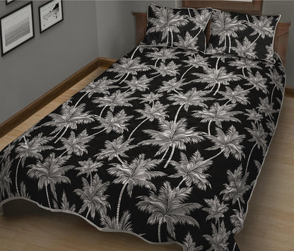 Black And White Coconut Tree Print Quilt Bed Set