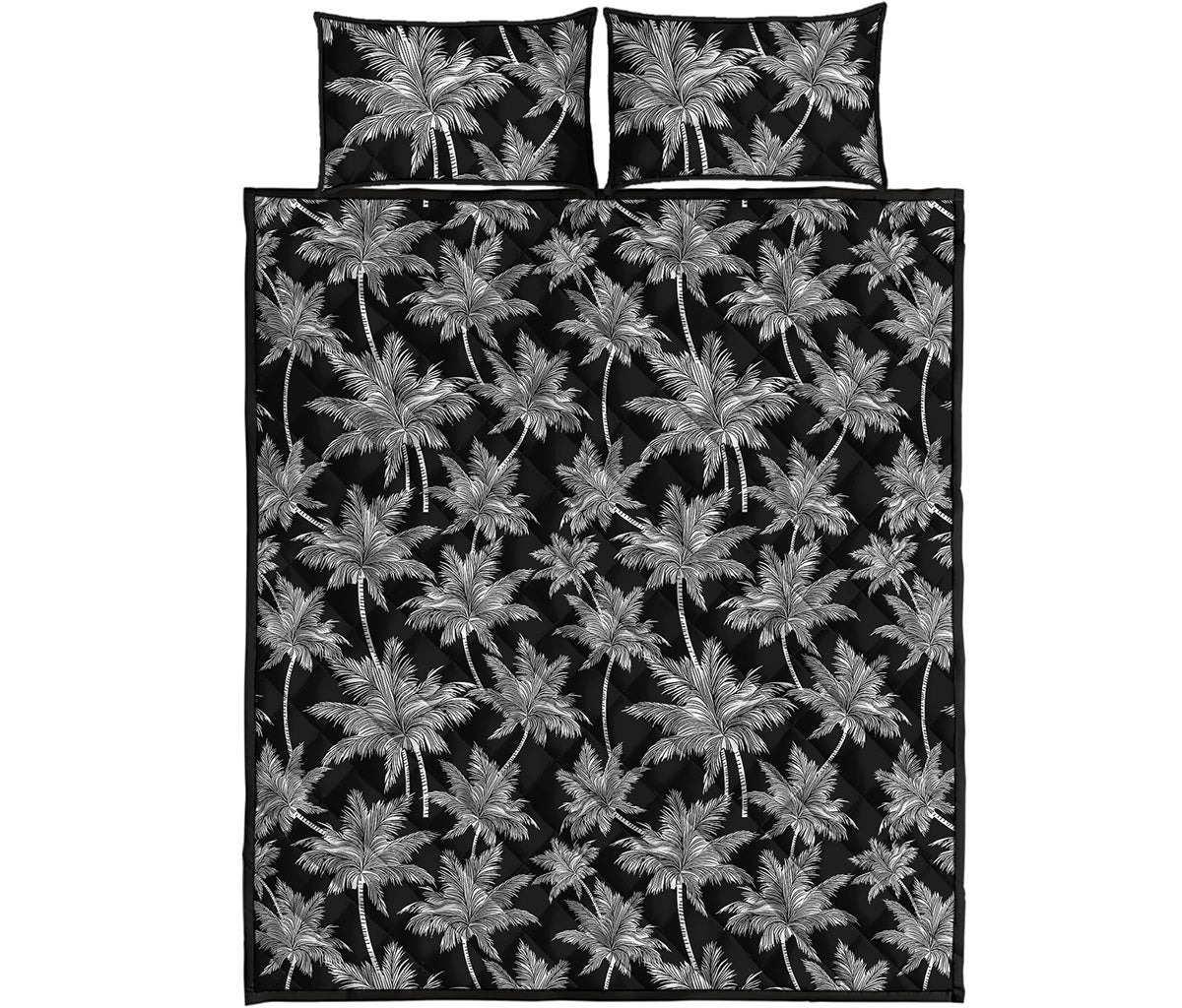 Black And White Coconut Tree Print Quilt Bed Set
