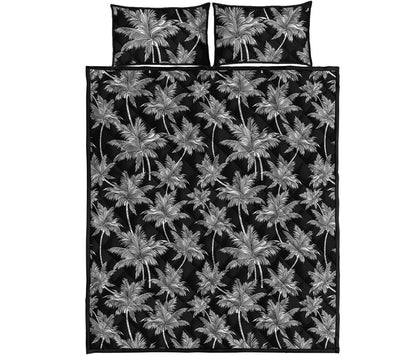 Black And White Coconut Tree Print Quilt Bed Set