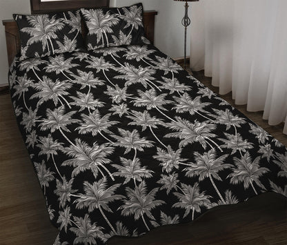 Black And White Coconut Tree Print Quilt Bed Set