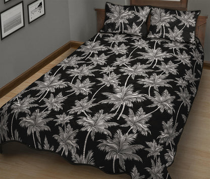 Black And White Coconut Tree Print Quilt Bed Set