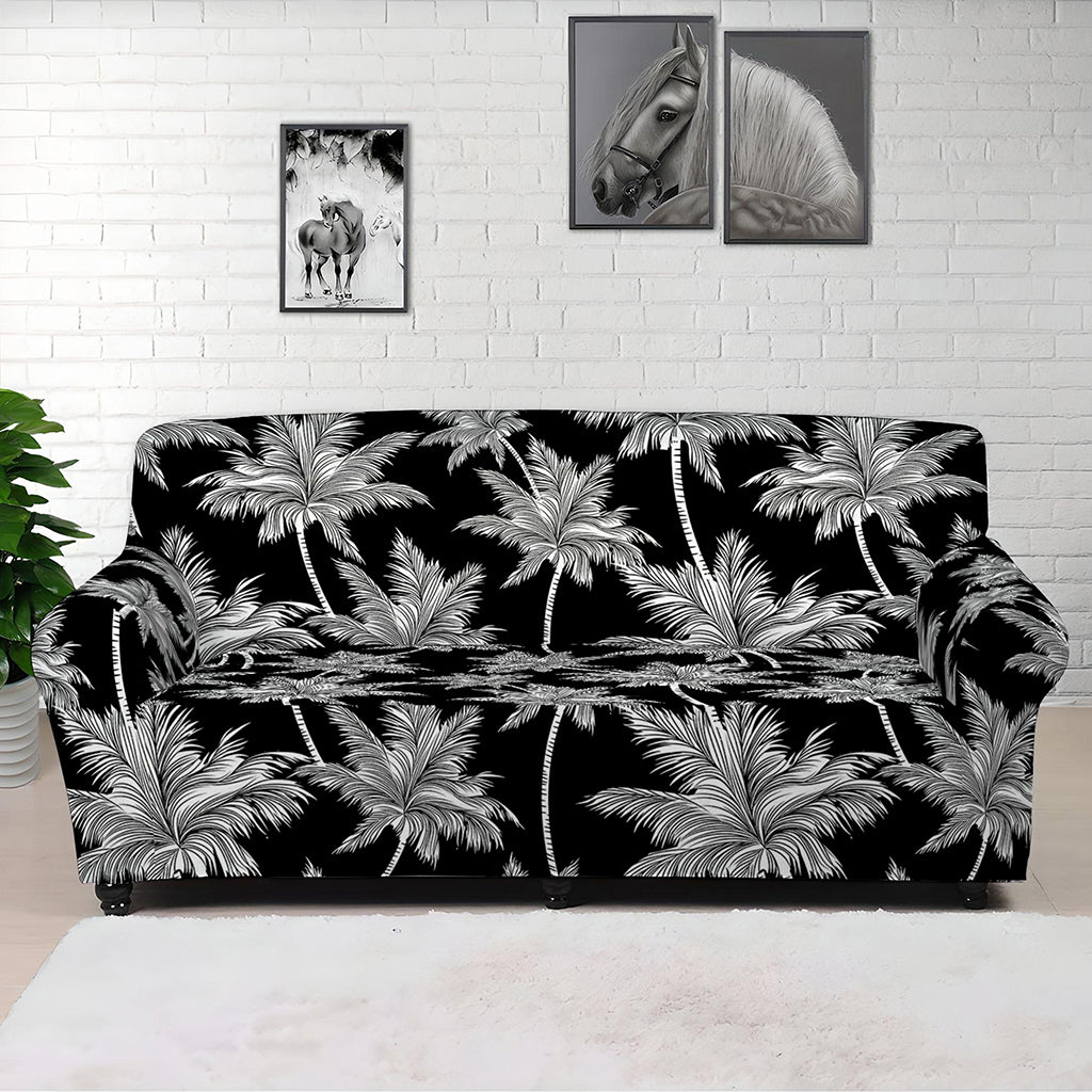 Black And White Coconut Tree Print Sofa Cover