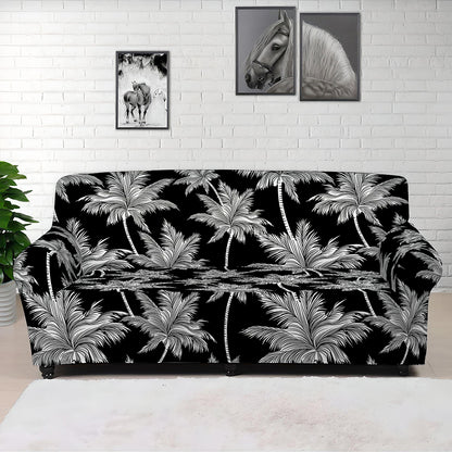 Black And White Coconut Tree Print Sofa Cover