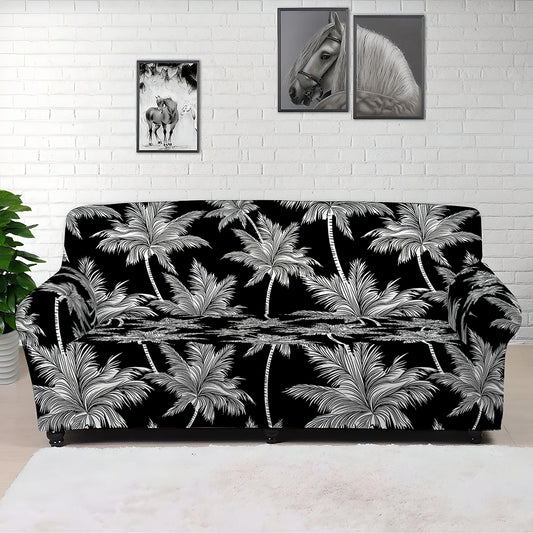 Black And White Coconut Tree Print Sofa Cover