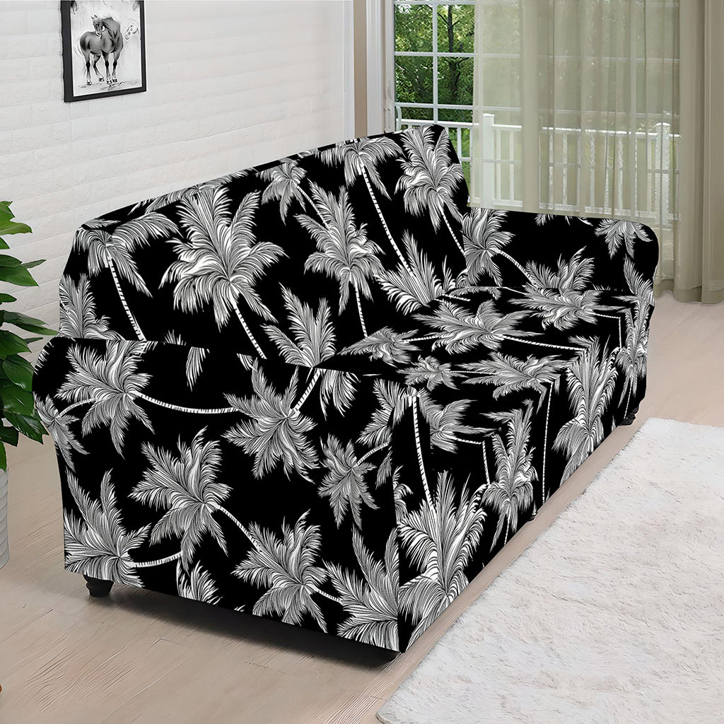 Black And White Coconut Tree Print Sofa Cover