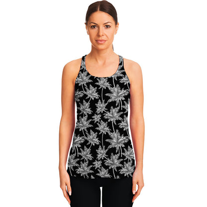 Black And White Coconut Tree Print Women's Racerback Tank Top