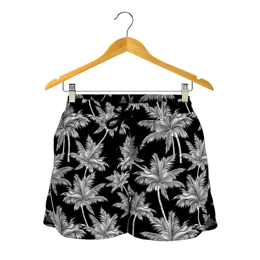 Black And White Coconut Tree Print Women's Shorts