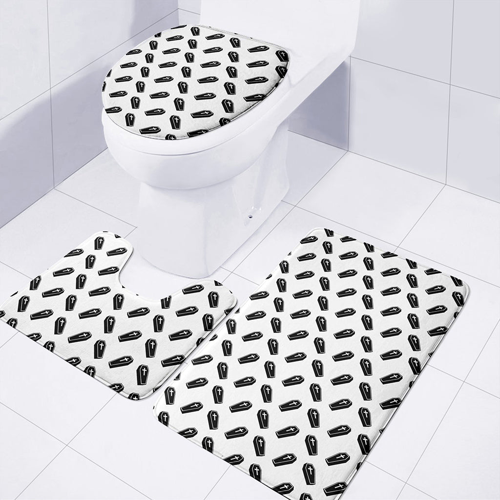 Black And White Coffin Pattern Print 3 Piece Bath Mat Set