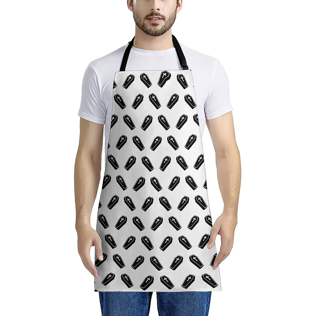 Black And White Coffin Pattern Print Apron