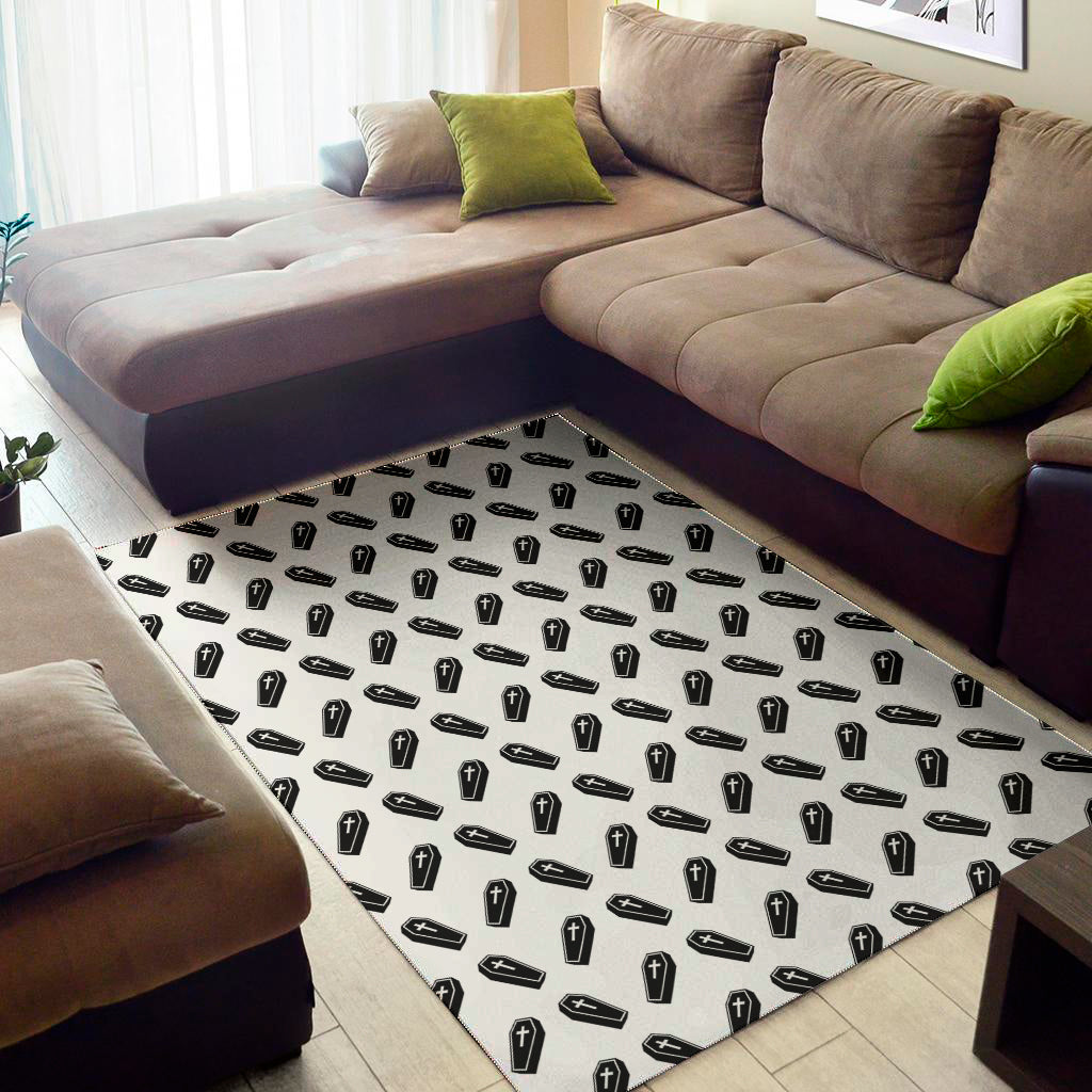 Black And White Coffin Pattern Print Area Rug