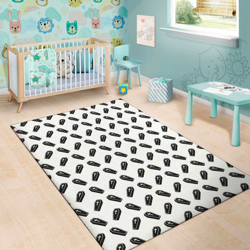 Black And White Coffin Pattern Print Area Rug