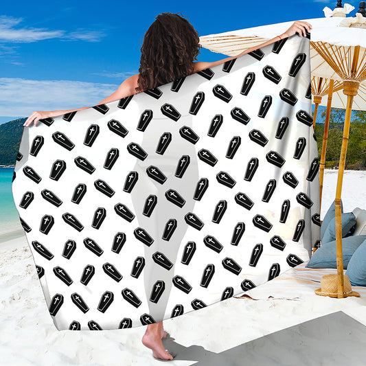 Black And White Coffin Pattern Print Beach Sarong Wrap