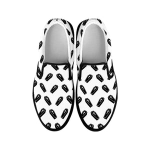 Black And White Coffin Pattern Print Black Slip On Shoes