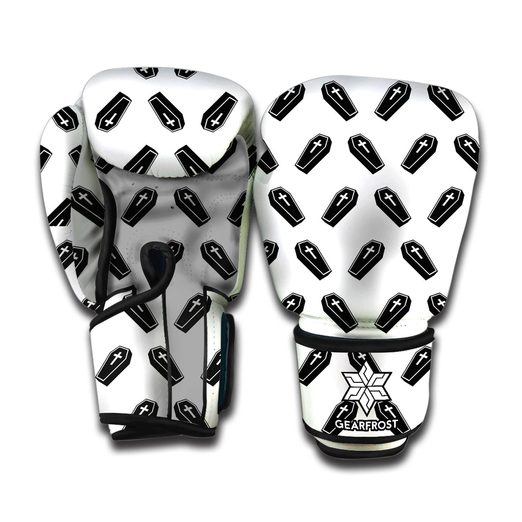 Black And White Coffin Pattern Print Boxing Gloves