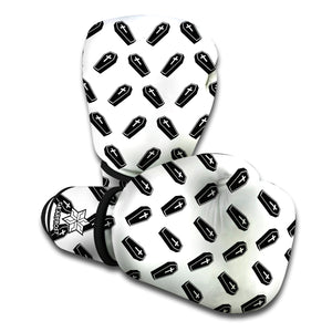 Black And White Coffin Pattern Print Boxing Gloves