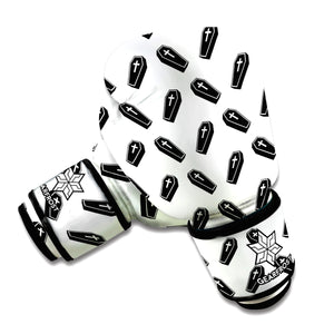 Black And White Coffin Pattern Print Boxing Gloves