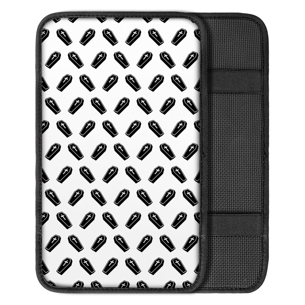 Black And White Coffin Pattern Print Car Center Console Cover