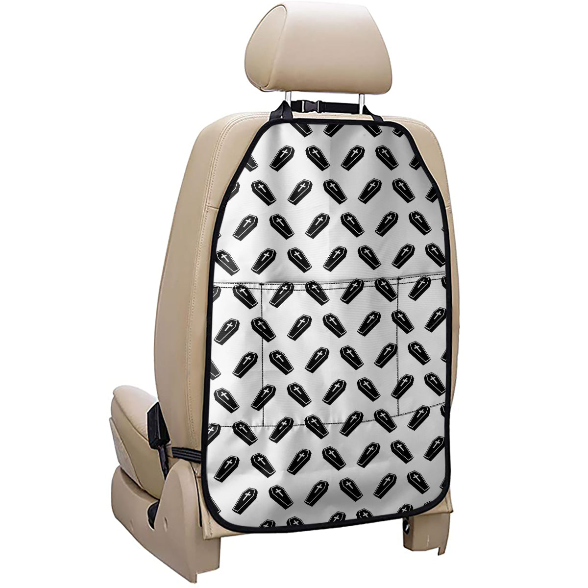 Black And White Coffin Pattern Print Car Seat Organizers