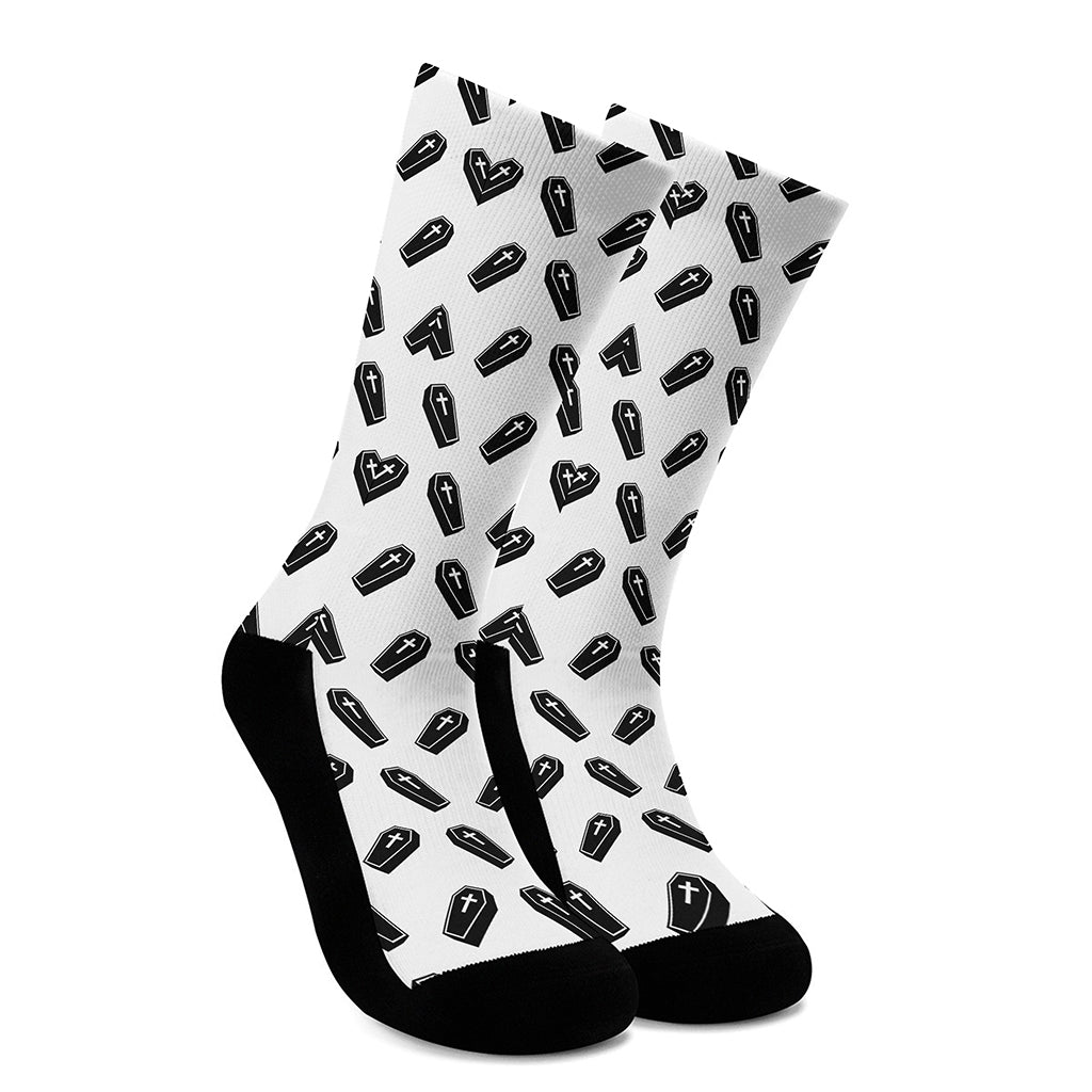 Black And White Coffin Pattern Print Crew Socks