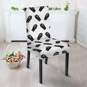 Black And White Coffin Pattern Print Dining Chair Slipcover