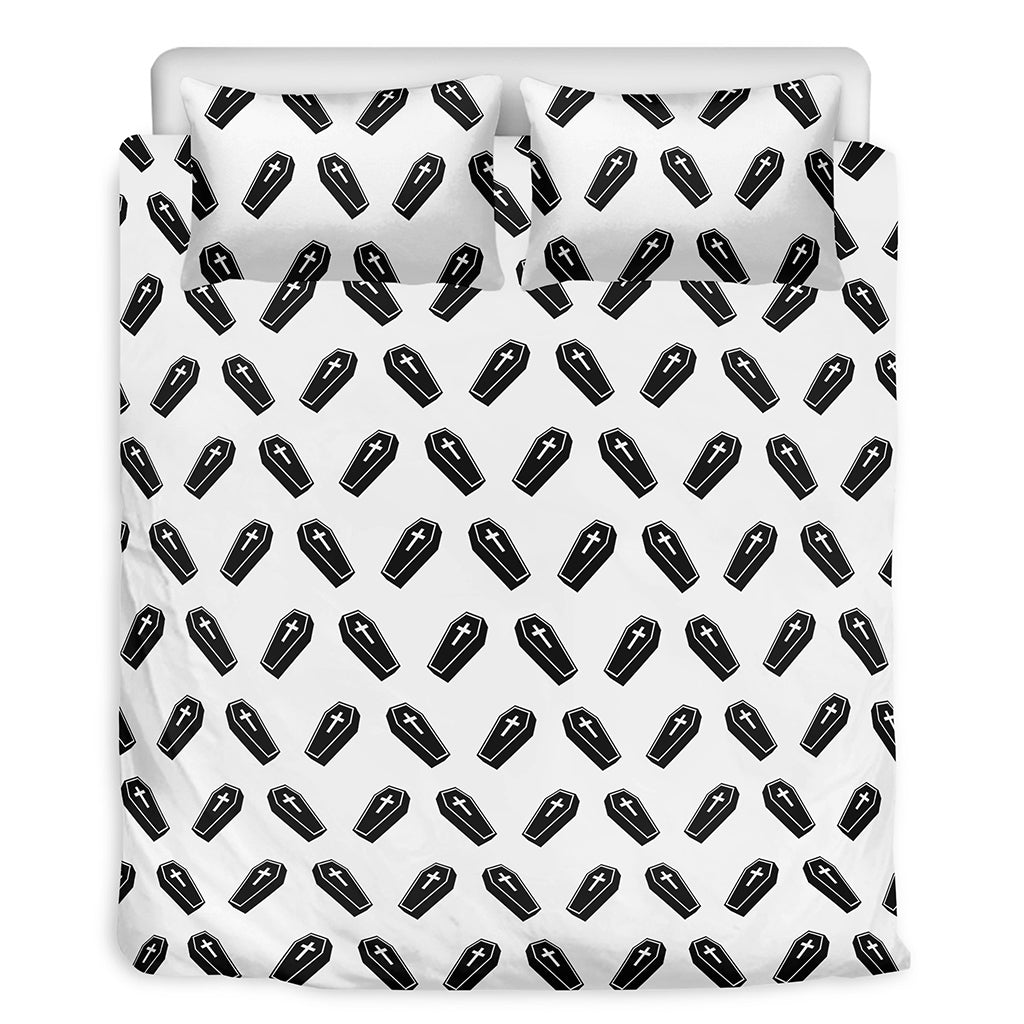 Black And White Coffin Pattern Print Duvet Cover Bedding Set