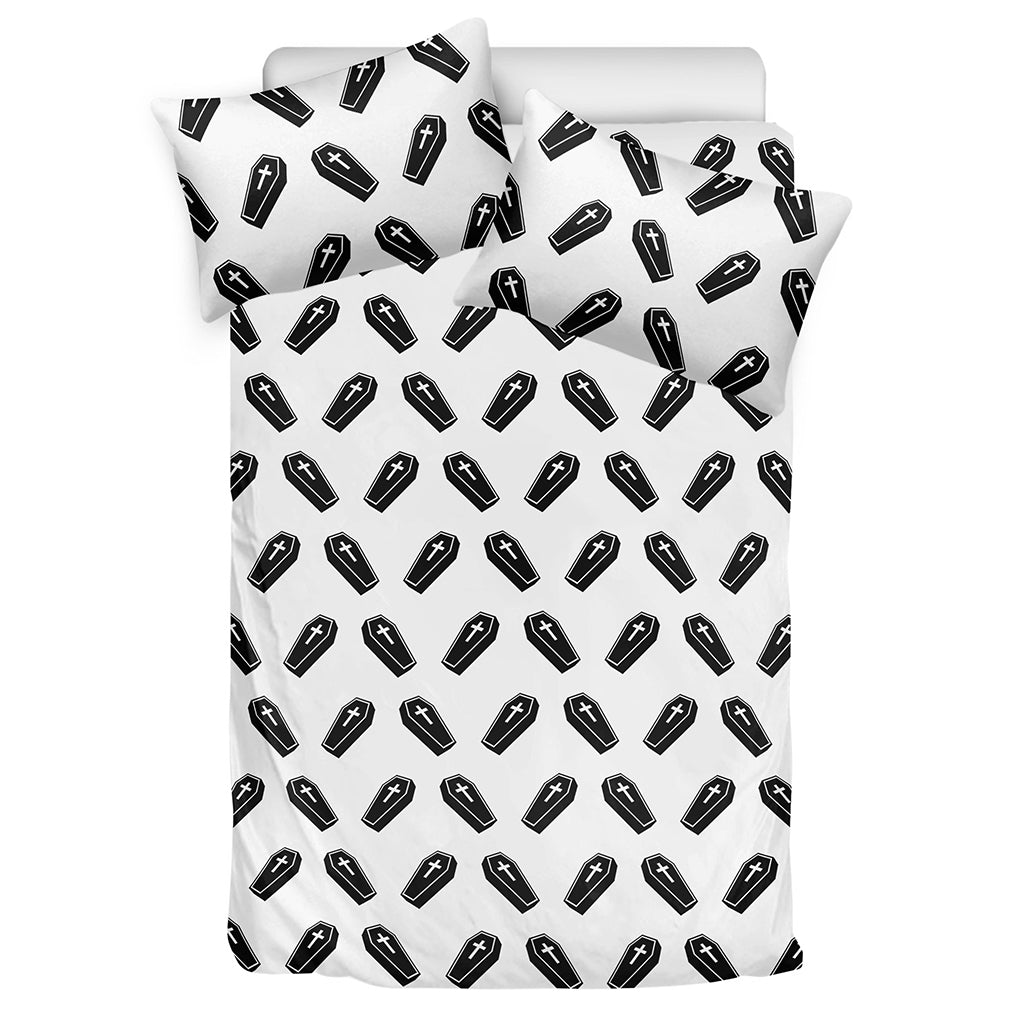 Black And White Coffin Pattern Print Duvet Cover Bedding Set