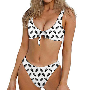 Black And White Coffin Pattern Print Front Bow Tie Bikini