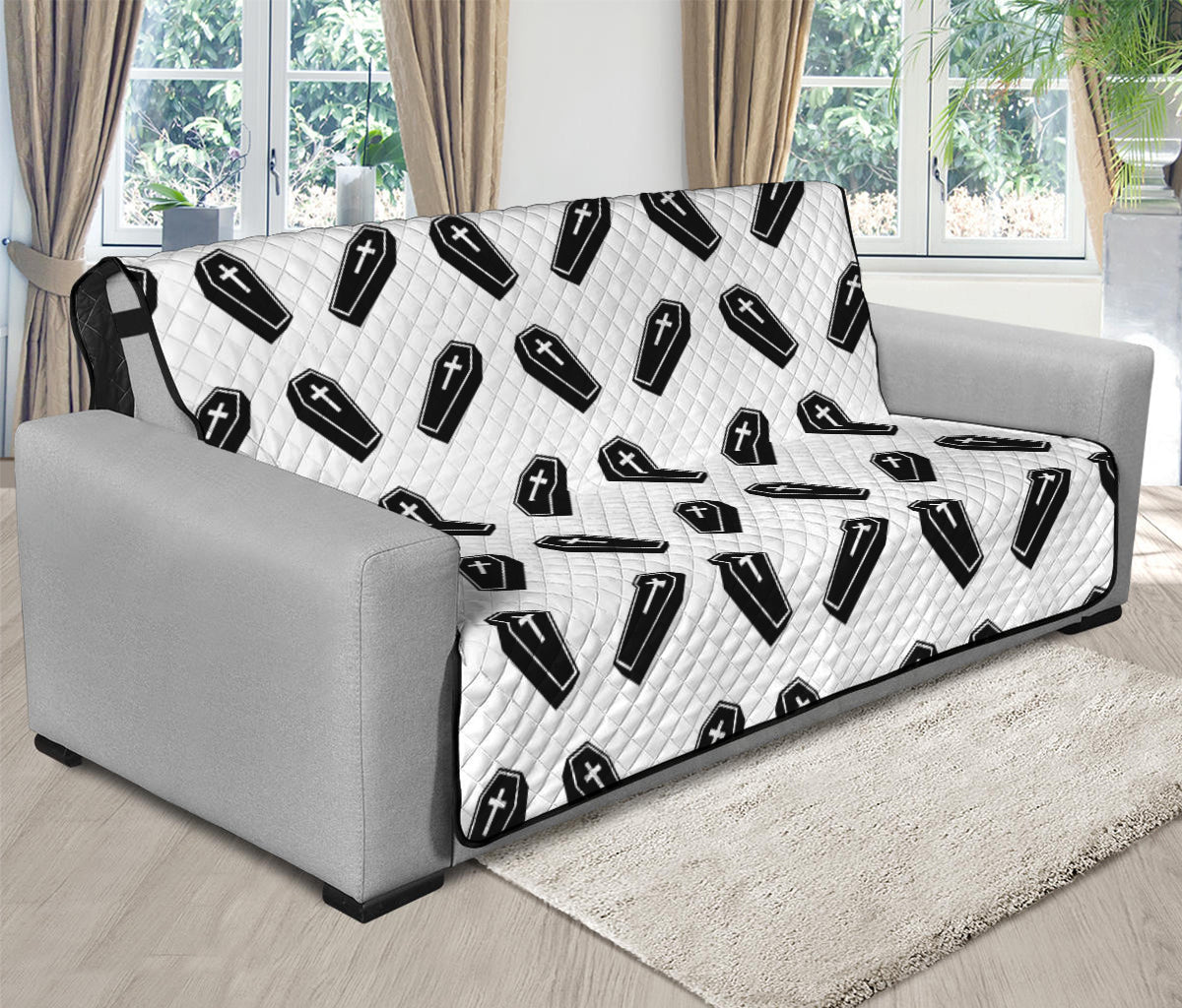 Black And White Coffin Pattern Print Futon Protector