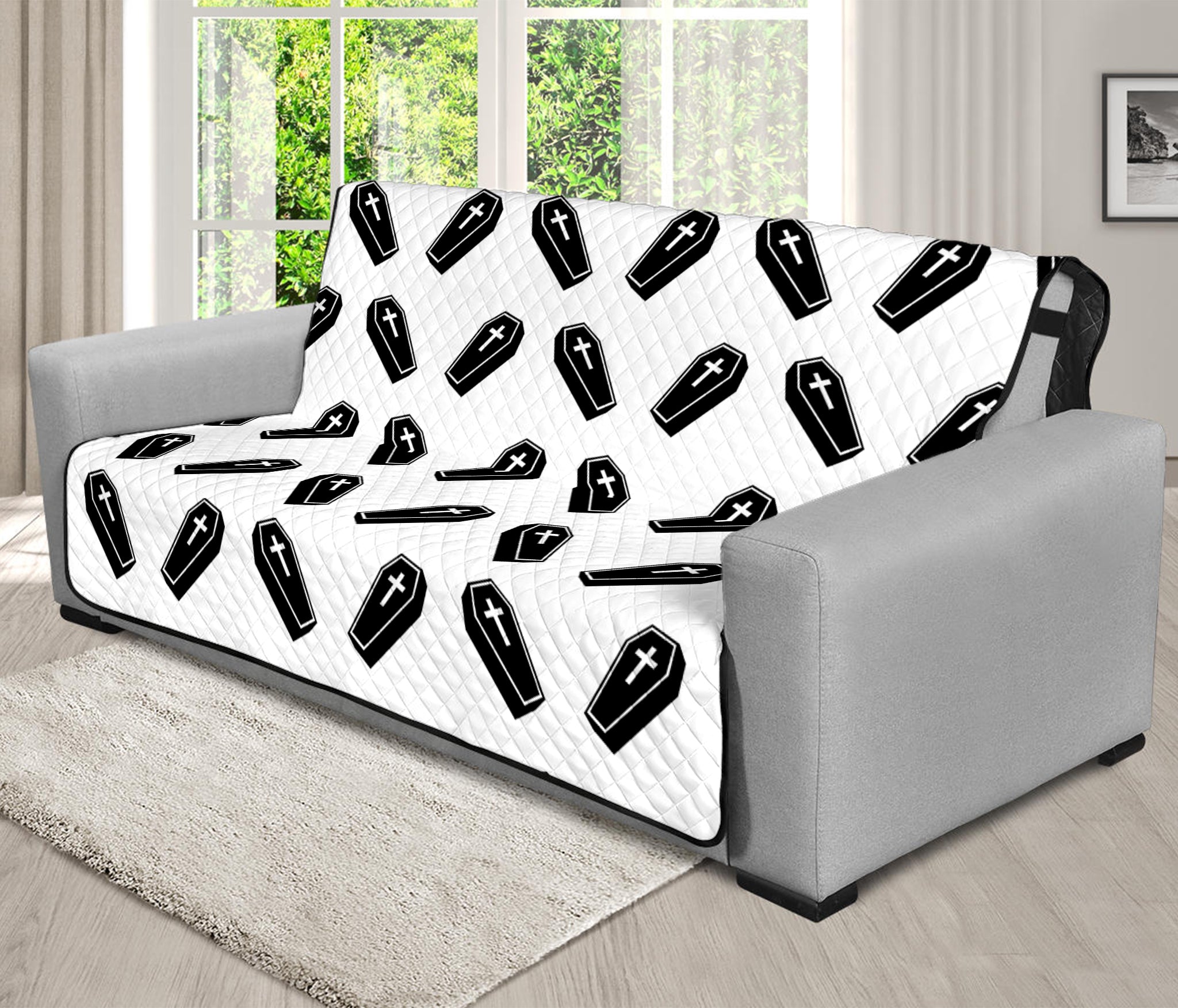 Black And White Coffin Pattern Print Futon Protector