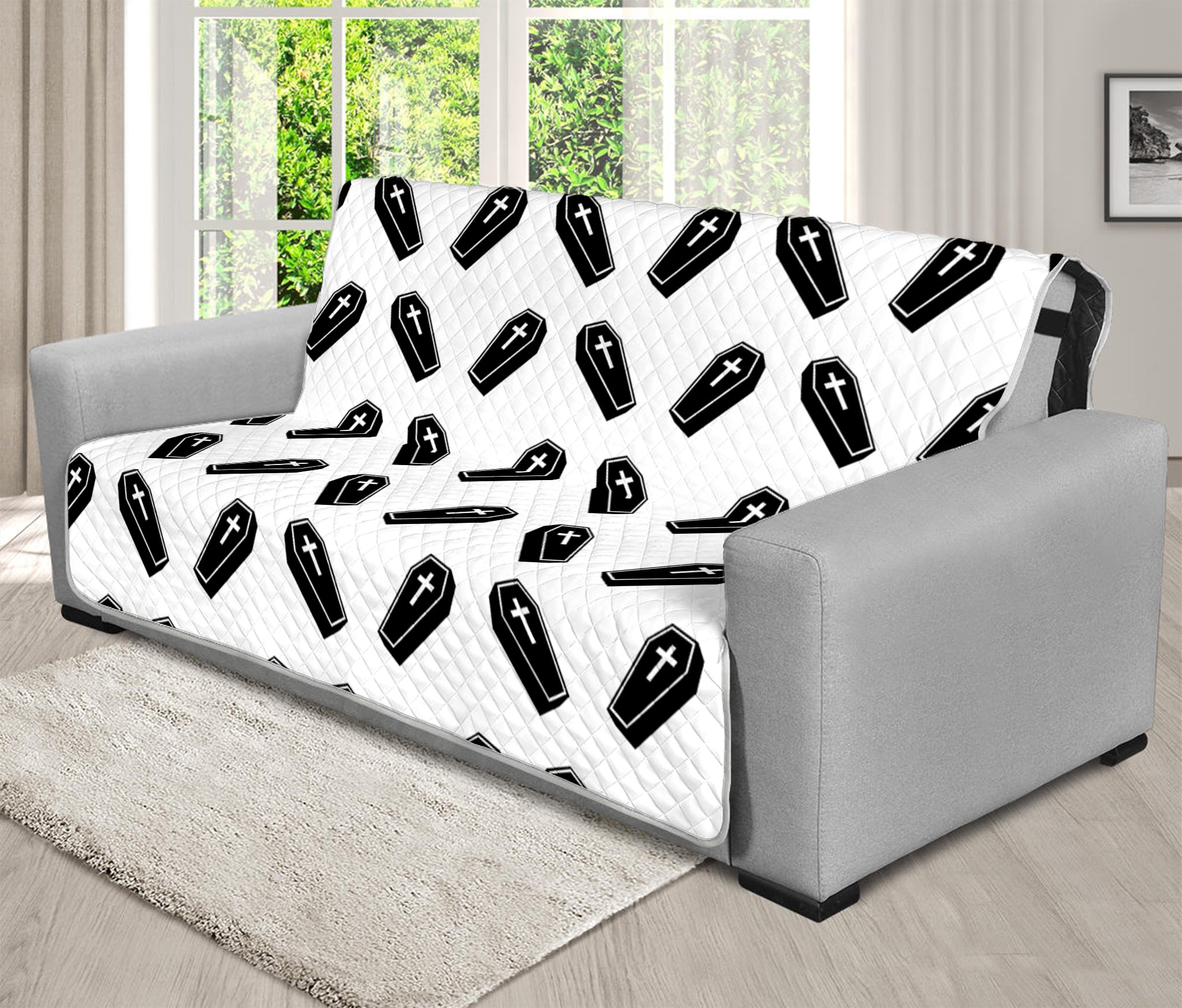 Black And White Coffin Pattern Print Futon Protector