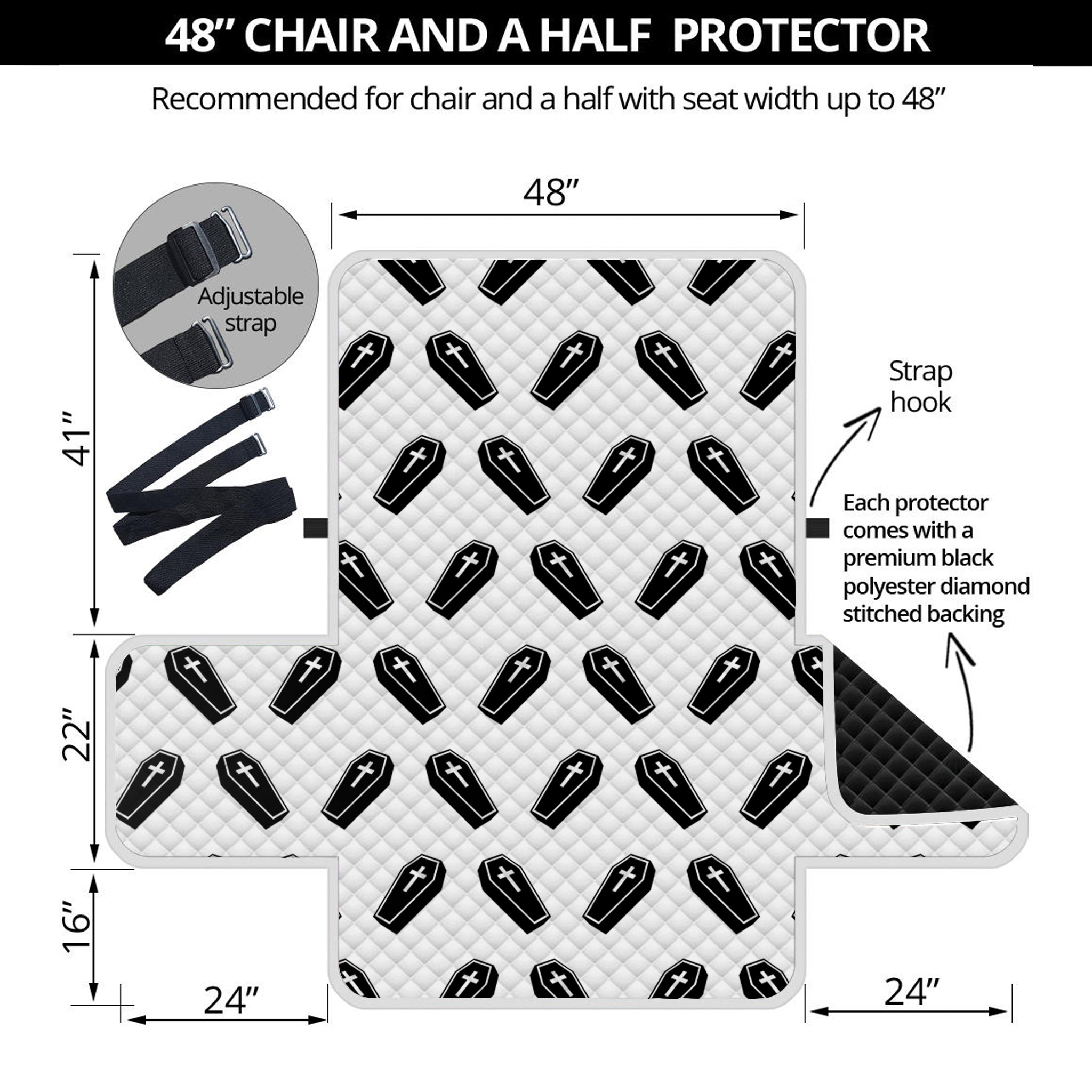 Black And White Coffin Pattern Print Half Sofa Protector