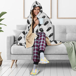 Black And White Coffin Pattern Print Hooded Blanket