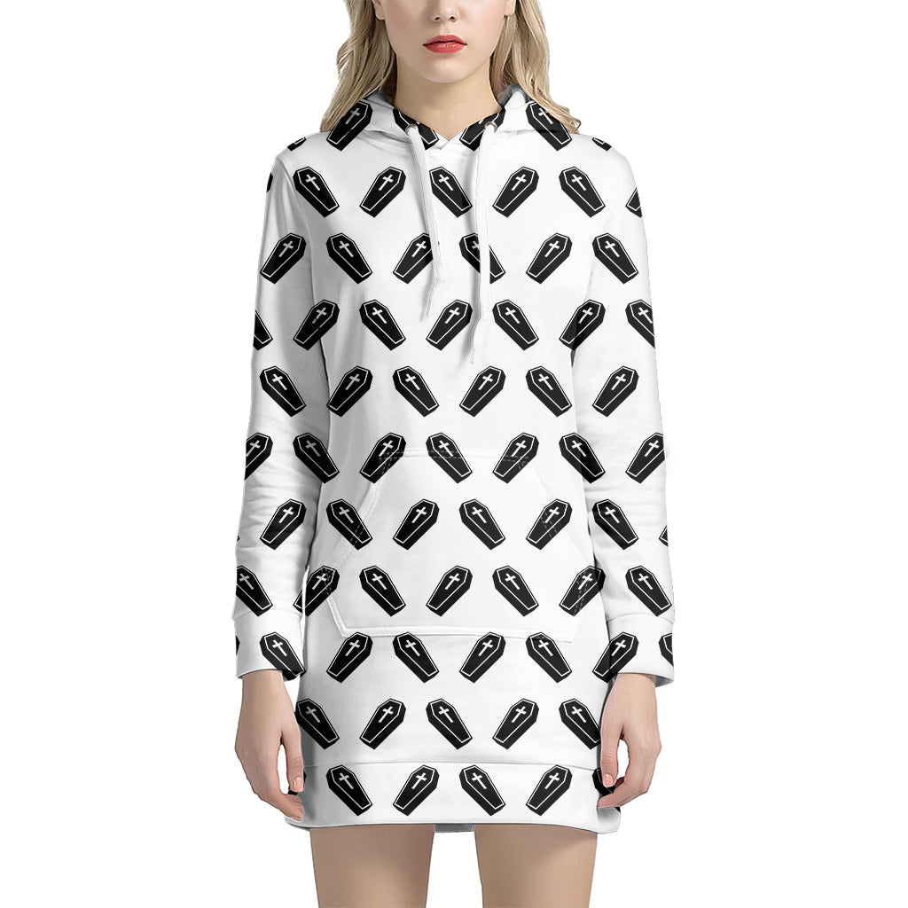 Black And White Coffin Pattern Print Hoodie Dress