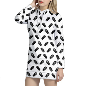 Black And White Coffin Pattern Print Hoodie Dress