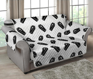 Black And White Coffin Pattern Print Loveseat Protector