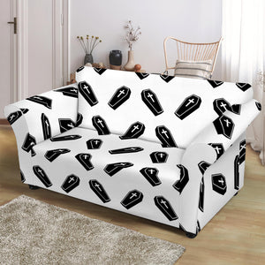 Black And White Coffin Pattern Print Loveseat Slipcover