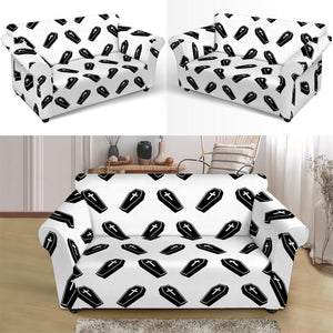 Black And White Coffin Pattern Print Loveseat Slipcover