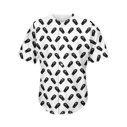 Black And White Coffin Pattern Print Men's Baseball Jersey