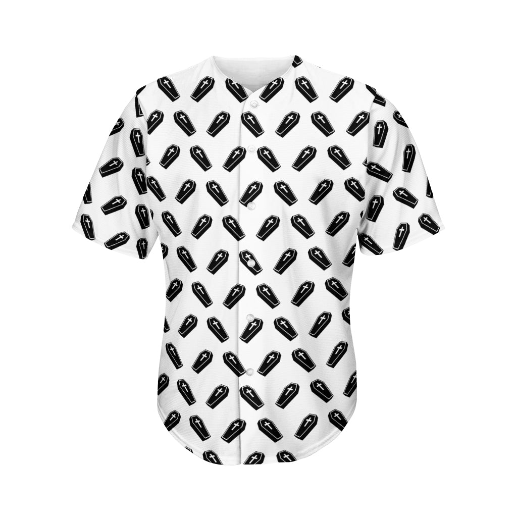 Black And White Coffin Pattern Print Men's Baseball Jersey